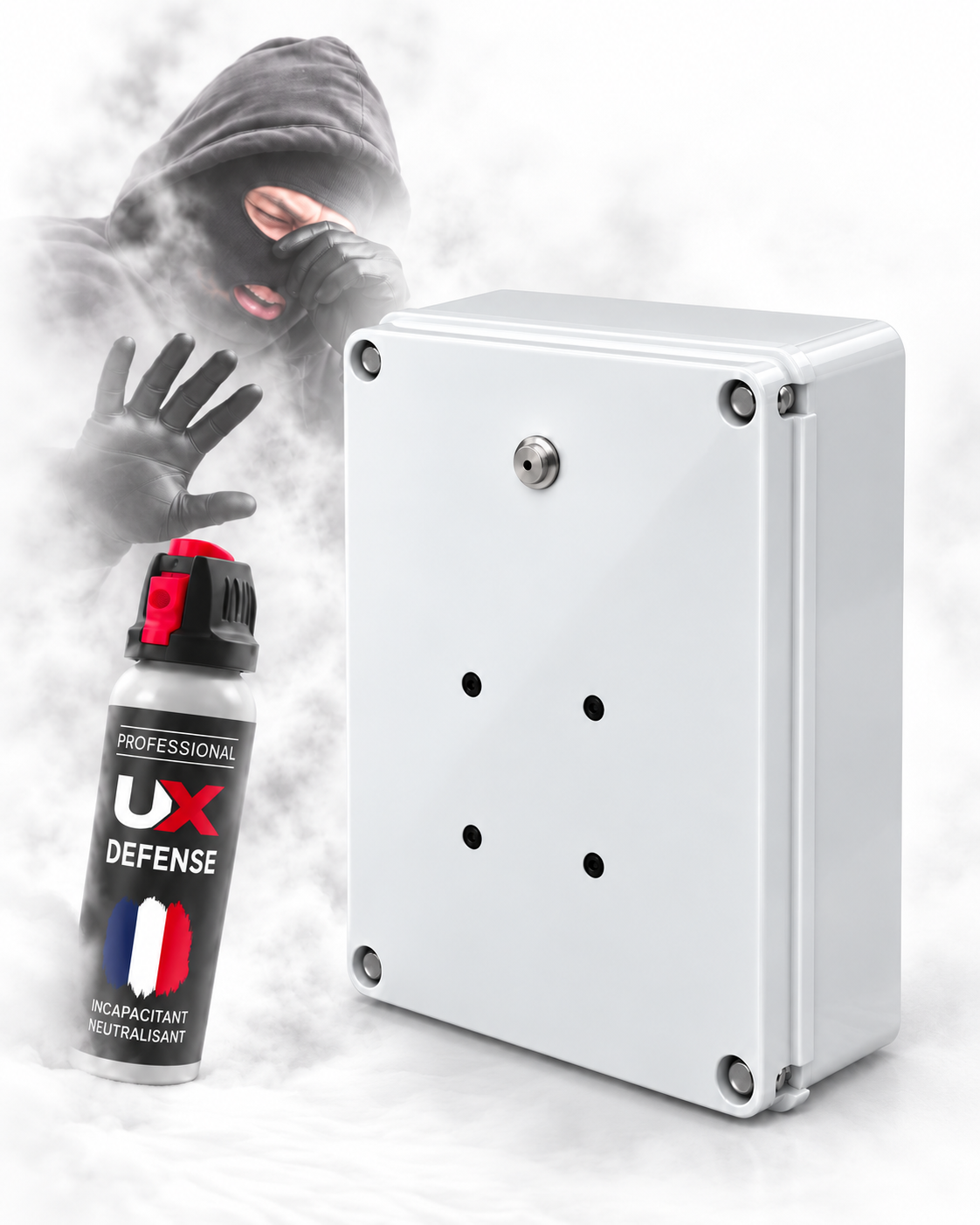 Diffuseur de gaz lacrymogène CS haute pression IGAZ 450 - 100 ml - 450 m³ en 25 secondes - compatible alarme & canons à son - contact sec