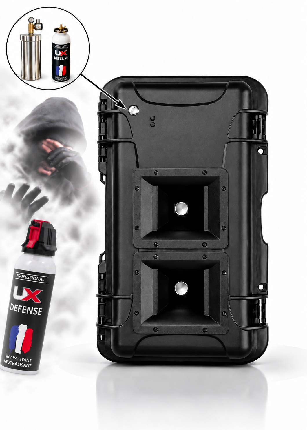 Option : diffuseur de gaz lacrymogène CS filaire 100 ml 450 m³dissimulé dans le canon à son nomade