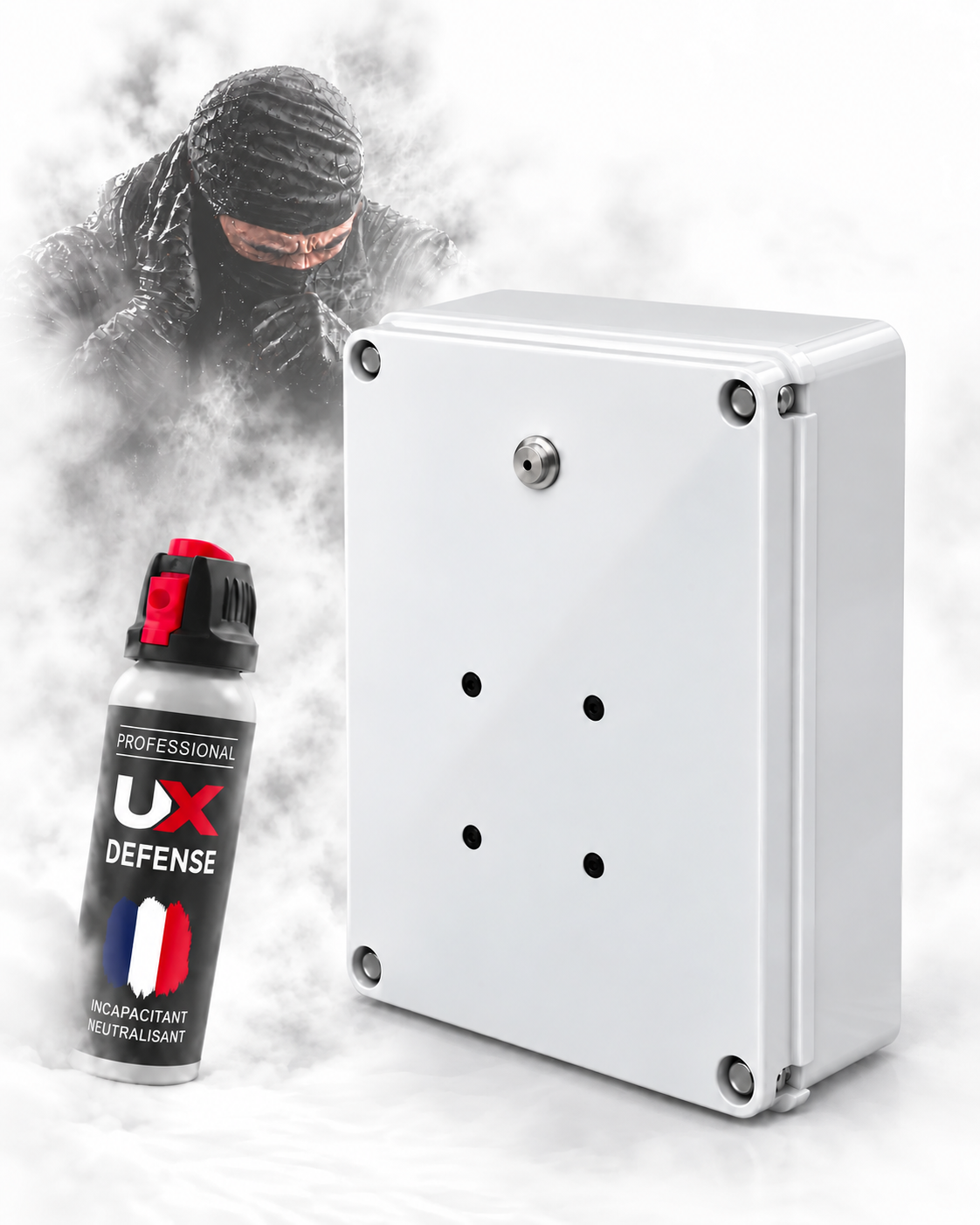 Diffuseur de gaz lacrymogène CS haute pression IGAZ 450 - 100 ml - 450 m³ en 25 secondes - compatible alarme & canons à son - contact sec