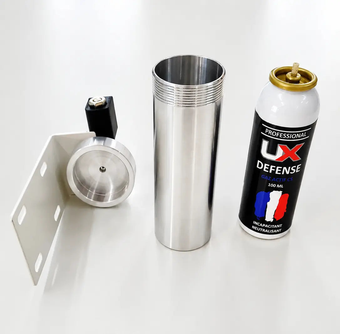 Option : diffuseur de gaz lacrymogène CS filaire 100 ml 450 m3 dissimulé dans les canons à son Qualiforce - canon à son anti-intrusion