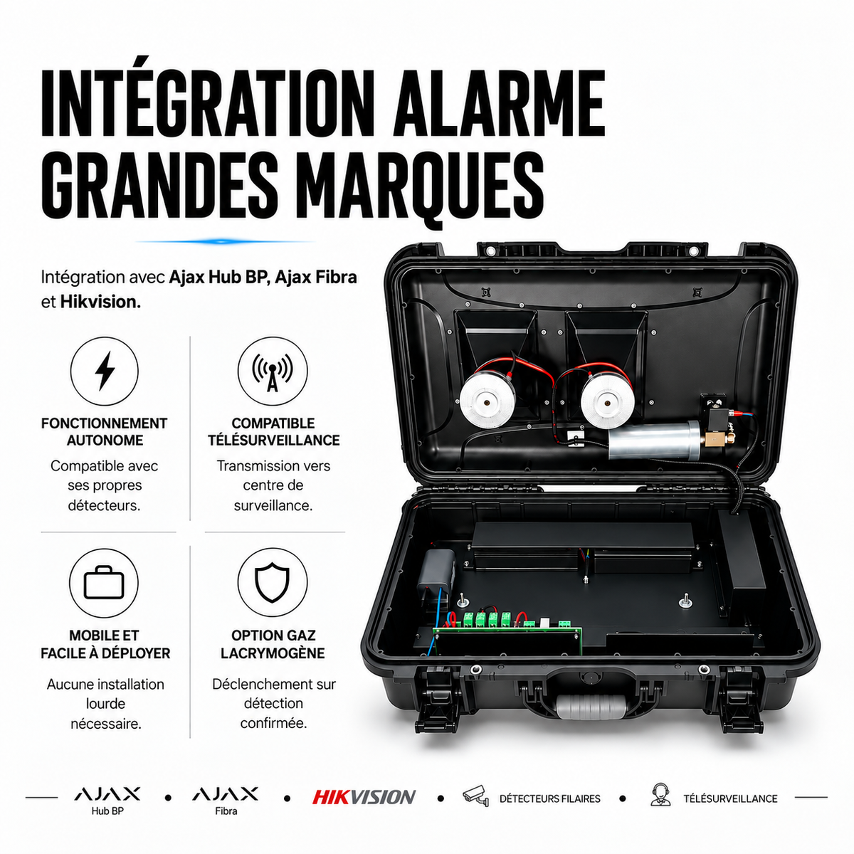Canon à son anti-intrusion 133 dB à 1 m nomade – Blast V2 compatible alarme par relais radio, contact sec ou implantation de centrale - jet de gaz lacrymogène en option